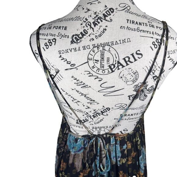 Natural Life The Alice Metallic Maxi Floral Sleeveless Dress Tie Back Sz M Boho - Picture 7 of 12